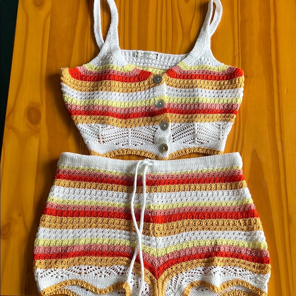 Striped Crochet Swim Coverup Set